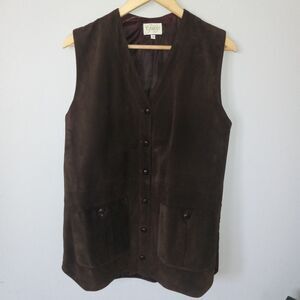 Gabbys 100% Brown Suede Leather Vest-Large-Lined-Pockets-Western-Boho-Rodeo
